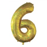 Balon Petrecere, Holografic, Cifra 6, Auriu, 110 cm, Aluminiu