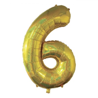 Balon Petrecere, Holografic, Cifra 6, Auriu, 110 cm, Aluminiu foto