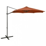 Umbrelă &icirc;n consolă cu st&acirc;lp și LED-uri, cărămiziu, 300 cm