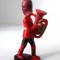 Figurina plastic rosu, muzicant fanfara militara tuba, 6.5cm, colectie, vintage