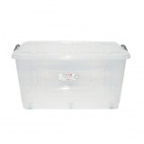 Cutie depozitare 80L cu capac si roti din plastic transparenta 725x470x360mm