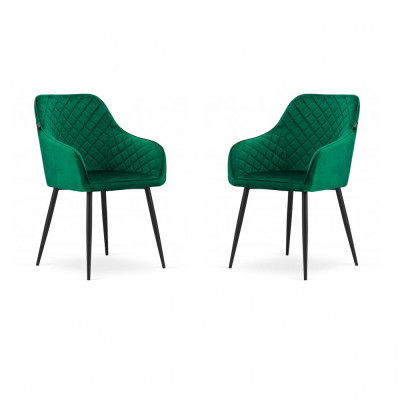 Set 2 scaune bucatarie/living, Artool, Nugat, catifea, metal, verde si negru, 58x54.5x91 cm foto