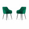 Set 2 scaune bucatarie/living, Artool, Nugat, catifea, metal, verde si negru, 58x54.5x91 cm