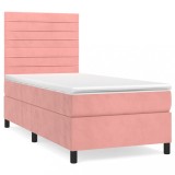 Cumpara ieftin Pat box spring cu saltea, roz, 90x190 cm, catifea
