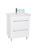 Baza si lavoar ceramic GN0541, mobilier baie stativ 60 cm, front MDF, 2 sertare, picioare cromate reglabile, alb