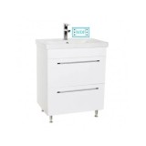 Baza si lavoar ceramic GN0541, mobilier baie stativ 60 cm, front MDF, 2 sertare, picioare cromate reglabile, alb