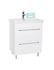 Baza si lavoar ceramic GN0541, mobilier baie stativ 60 cm, front MDF, 2 sertare, picioare cromate reglabile, alb foto