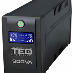 UPS TED Electric 900VA / 500W Line Interactive cu 2 iesiri schuko si display LCD TED-900