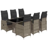 Cumpara ieftin Set bistro de gradina cu perne, 7 piese, gri, poliratan