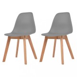 Scaune Bucatarie Gossi, 2 buc, Gri, Plastic &amp; Lemn, 41x45x79 cm, Design Modern, Confortabile, Usor de Asamblat