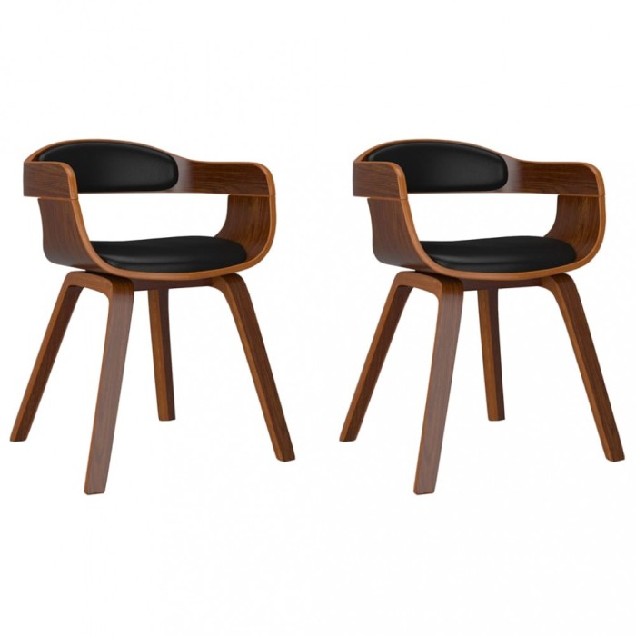 Scaune de bucatarie, 2 buc, negru, lemn curbat/piele ecologica