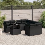 Cumpara ieftin Set mobilier de grădină cu perne, 9 piese, negru, poliratan