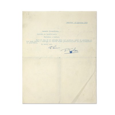 Traian Vuia și P. Ciolan, felicitare pentru Petru Groza, 12 aprilie 1947 foto