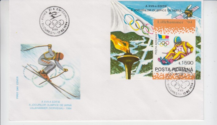 C12 - FDC Romania - JO de iarna - Lillehammer - colita - LP1337 - 1994