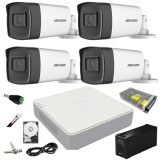 Sistem supraveghere video cu UPS 4 camere exterior 5MP cu IR 40M full accesorii cu HARD 1TB live internet SafetyGuard Surveillance, HIKVISION