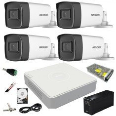 Sistem supraveghere video cu UPS 4 camere exterior 5MP cu IR 40M full accesorii cu HARD 1TB live internet SafetyGuard Surveillance