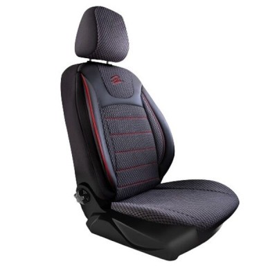 Set Huse Scaune Auto Panda Prestige, Negru cu cusatura Rosie, 11 piese foto