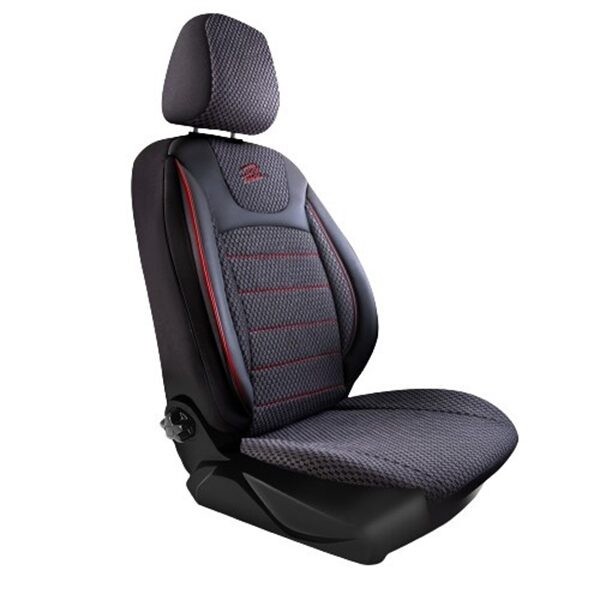 Set Huse Scaune Auto Panda Prestige, Negru cu cusatura Rosie, 11 piese