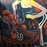 Pictura "Artista cu vioara", Acrilic pe panza (65x50 cm)