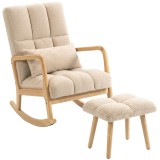 HOMCOM Fotoliu balansoar cu ottoman, rocking chair din țesătură bouclette, picioare din lemn, 64,5 x 82 x 89 cm, Bej | Aosom Romania