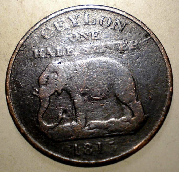 E.171 CEYLON SRI LANKA GEORGE III 1/2 HALF STIVER 1815