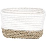 Coș Mare Rectangular Bumbac / Iarba De Mare 23X15X13,5 Cm &ndash; Alb / Bej | Organizatoare Baie