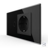 Cumpara ieftin Intrerupator cap-scara cu priza Livolo, rama sticla neagra, standard italian, 4M