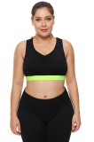 BRA219P-2110 Bustiera sport neagra cu dungi verzi - plus size