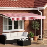 vidaXL Cort electric retractabil 3,5 x 2,5 m Roșu Alb, Marchiză exterior cu panou solar și telecomandă