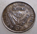 J.001 AFRICA DE SUD SOUTH AFRICA GEORGE VI 3 PENCE 1942 ARGINT