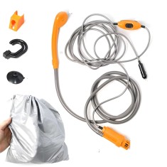 Set dus auto electric portabil pentru camping, 12 V, cablu alimentare 4.5 m, culoare portocaliu