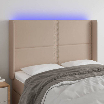 Tablie de pat cu LED, cappuccino, 147x16x118/128 cm, piele eco GartenMobel Dekor foto