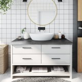 vidaXL Blat de baie, gri &icirc;nchis, 100x60x(2-6) cm, lemn masiv tratat