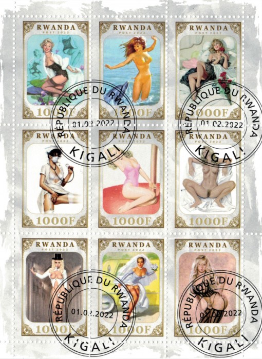 RWANDA 2022 - Arta grafica, modele pin-up (4) /serie completa