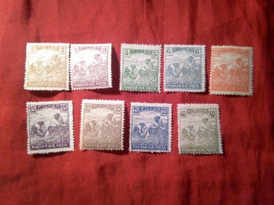 Serie mica Semanatorii Ungaria 1916 9 val. (din 10v) +Serie 1 val. 1918 4f , 2 val. : 2 si3f pliu foto