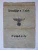 Carte de identitate nazista pe panza cu foto si amprente 150x105 mm din 1940, Europa, Documente
