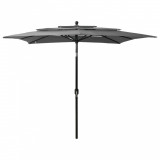 Umbrelă de soare 3 niveluri, st&acirc;lp aluminiu, antracit 2,5x2,5 m, vidaXL
