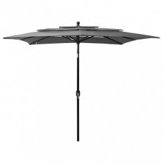 Umbrelă de soare 3 niveluri, stâlp aluminiu, antracit 2,5x2,5 m