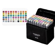 Set 60 Markere, pe Baza de Ulei, Dublu Capat, Subtire 1mm si Gros 6 mm, Geanta Depozitare, 15 cm, Multicolor