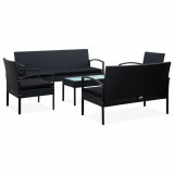 Set mobilier de grădină cu perne, 5 piese, negru, poliratan, vidaXL