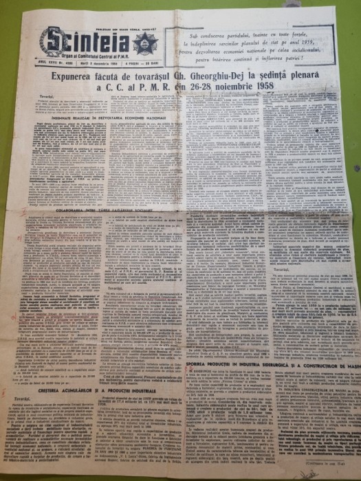 scanteia 2 decembrie 1958-expunerea lui gheorghiu dej la plenara CC al PCR