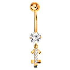 Piercing pentru buric din aur 14K - zirconiu transparent, semn zodiacal stralucitor - SAGETATOR foto