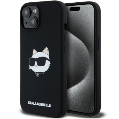 Husa pentru iPhone 15 Plus / iPhone 14 Plus - Karl Lagerfeld Silicone MagSafe (KLHMP15MSCHPPLK) - Choupette Head foto
