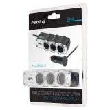Splitter bricheta auto x3 12/24V cu USB si cablu 60W Peiying