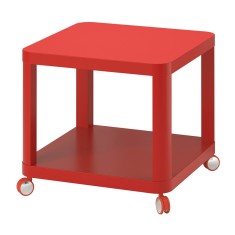 Masuta cafea cu rotile Red, 50 x 50 cm, pal/mdf, raft reviste, Rosu