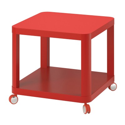 Masuta cafea cu rotile Red, 50 x 50 cm, pal/mdf, raft reviste, Rosu foto