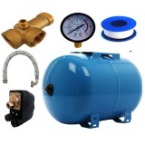 Kit accesorii hidrofor, vas expansiune 24L otel, presostat, manometru, racord 5 cai bronz, furtun racord Inox cu cot 70cm, Micul Fermier