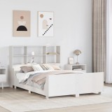 VidaXL Pat cu bibliotecă fără saltea, alb, 160x200 cm, lemn masiv