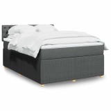VidaXL Pat box spring cu saltea, gri &icirc;nchis, 140x190 cm, textil