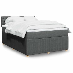 vidaXL Pat box spring cu saltea, gri &icirc;nchis, 140x190 cm, textil